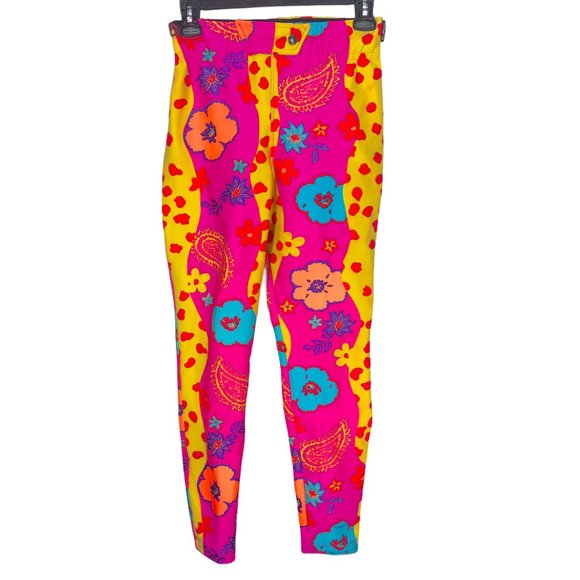 Vintage 80's Ultra Bright Neon Obermeyer Skinny Ski Pants - Picture 1 of 10
